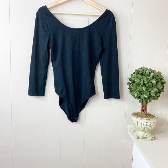 Express Tops - Express Black Long Sleeve Off Scoop Neckline Bodysuit Top Size Small